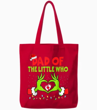 Dad of the Little Who Funny Christmas Pregnancy Announcement Tote Bags - Red