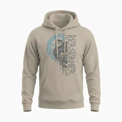 Berserker Bear Warrior Odin Runes Nordic Compass Viking T-Shirt, Black Unisex Hoodie - Sand