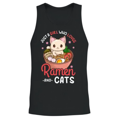 Ramen Cat Anime Unisex Tank Top - Black