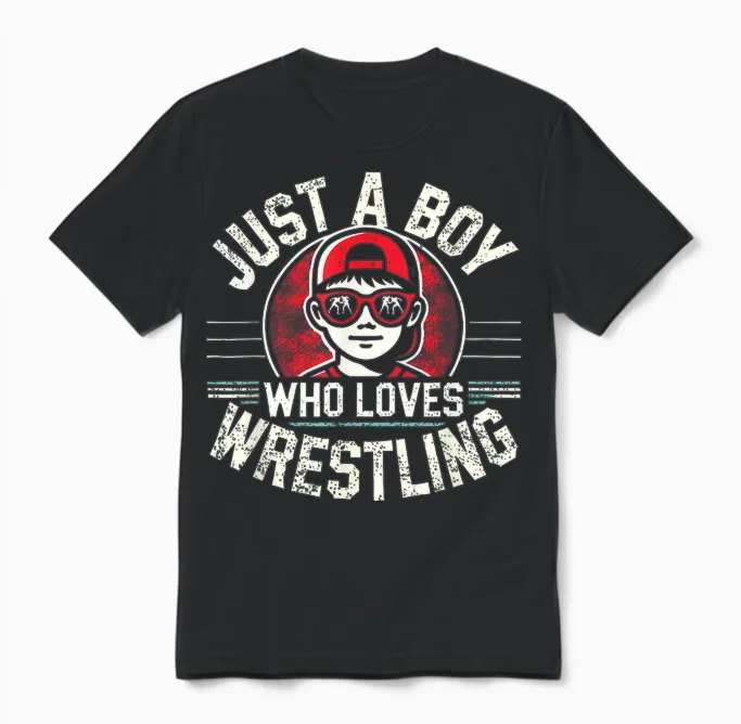 Just a Boy Who Loves Wrestling, Boys & Kids, Wrestler Unisex T-Shirt in Black