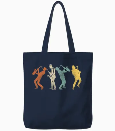 Saxophone Retro Vintage Tote Bags - Navy