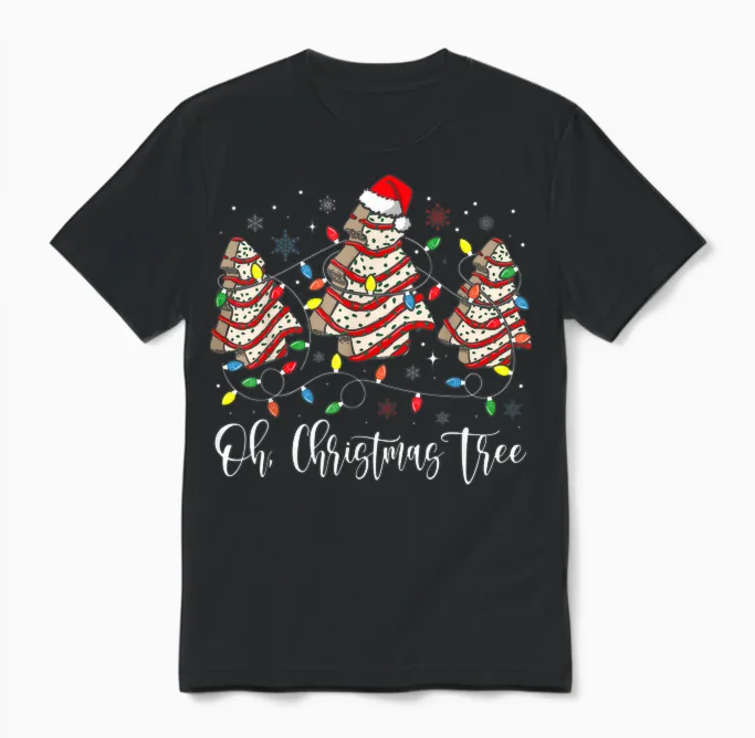 Oh Christmas Tree Cakes Debbie Becky Jen Cake Lovers Xmas Unisex T-Shirt in Black
