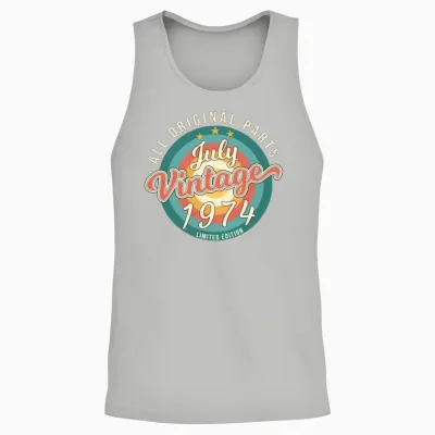 Vintage 1974 July Unisex Tank Top - Ash