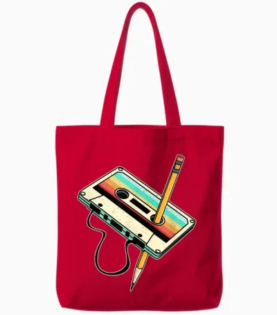 80s 90s Retro Party Costume Nostalgia Cassette Tote Bags - Red