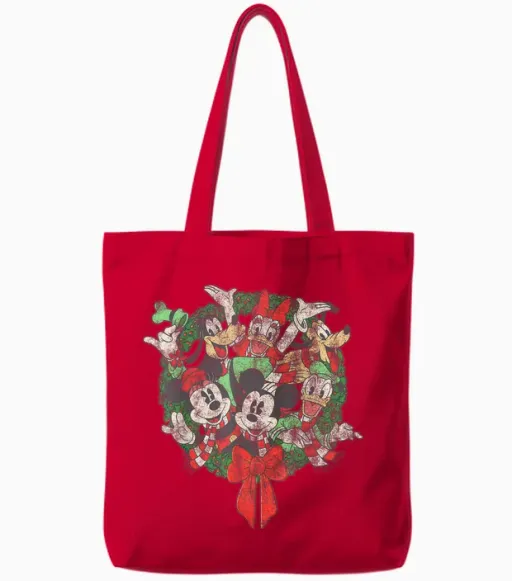 Disney Group Shot Christmas Wreath Tote Bags - Red