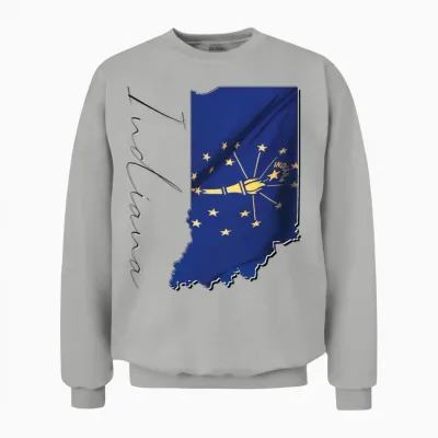 Indiana State Flag in Indiana State Map In Unisex Sweatshirt - Ash