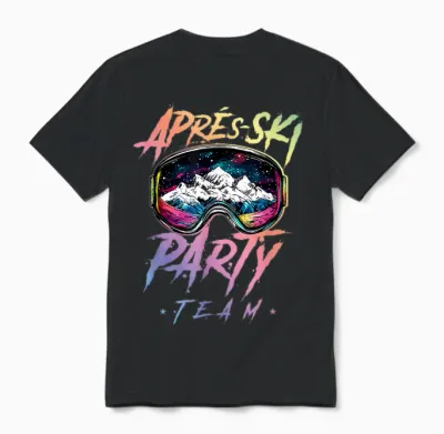 Apres Ski Party Team 2025 Colourful T-Shirt, Black Unisex T-Shirt - Black
