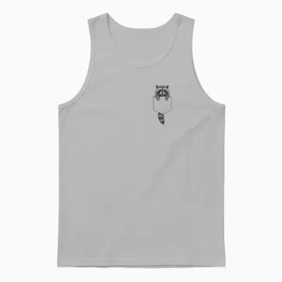Cute Raccoon Pocket Funny Gifts for Men Women Kid Unisex Tank Top - Ash