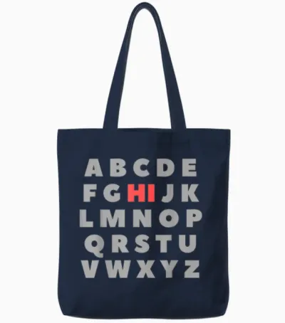 Hi Alphabet Letters Learning Abc Funny Gift Toddler Kids T-Shirt, Black, S Tote Bags - Navy