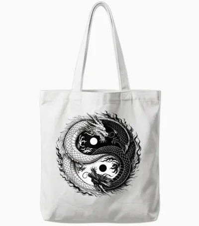 Yin and Yang Chinese Dragon Vintage Dragon Japanese Tote Bags - White