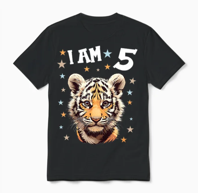 Kinder 5 Jahre Alt Tiger 5. Geburtstag Unisex T-Shirt in Black