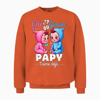 Man Gift Gender Reveal Grandpa Party Sex Reveal Baby T-Shirt, Black, S Unisex Sweatshirt - Orange