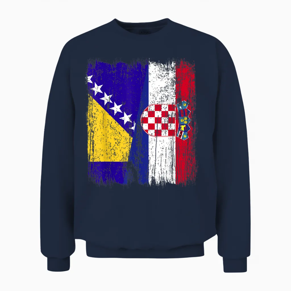 Bosnien Und Herzegowina Kroatien Halbflagge Unisex Sweatshirt in Navy
