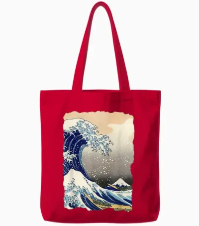 La Grande Vague off Kanagawa Hokusai Art Célèbre Peinture Tote Bags - Red