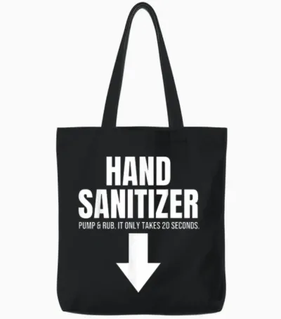 Hand Sanitizer Pump & Rub Humor Adult Humor Rude T-Shirt, Black, S Tote Bags - Black