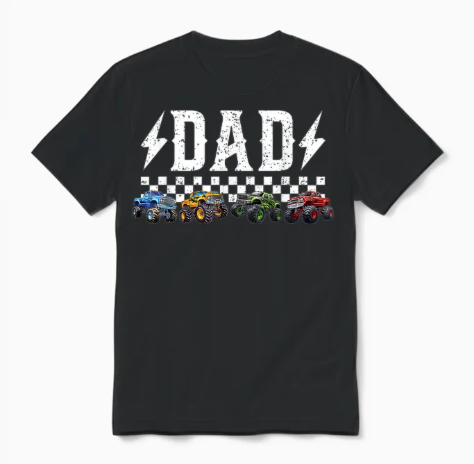 Dad Retro Monster Truck Family Crew Birthday Matching Unisex T-Shirt in Black