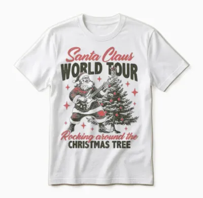 Santa Claus World Tour Rocking Around the Christmas Tree Unisex T-Shirt - White