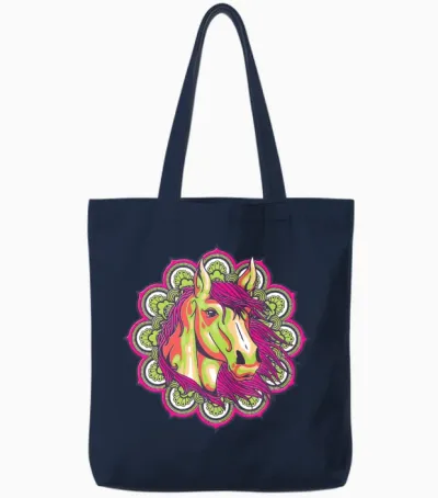 Horse Mandala Graphic Shirt Horses Lover Gift Girl Tote Bags - Navy