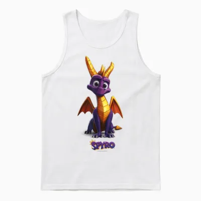 Spyro Adorable Purple Dragon Retro Video Game Icon T-Shirt, Black Unisex Tank Top - White