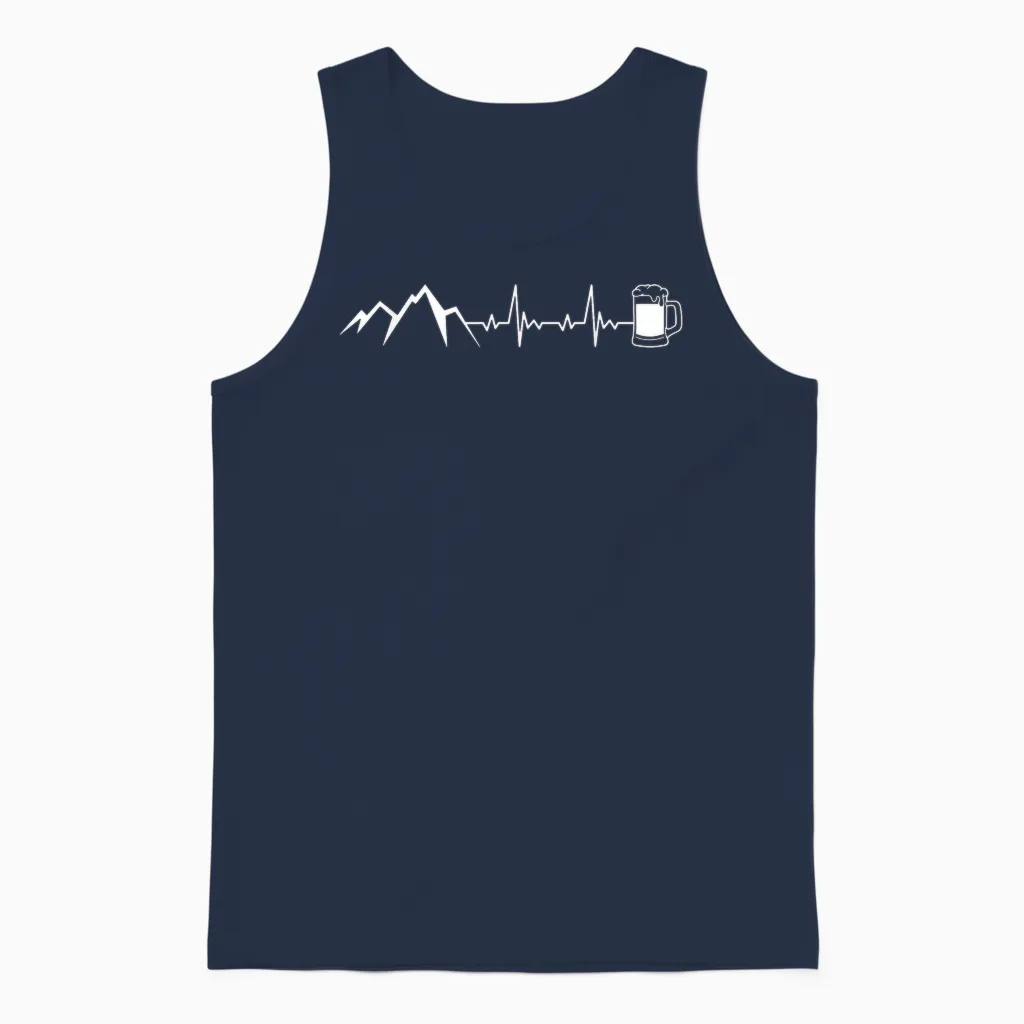 Berge Herzschlag Beer X Frequency Pulse Mountains Mountain Beer Fun T-Shirt, Black Unisex Tank Top in Navy