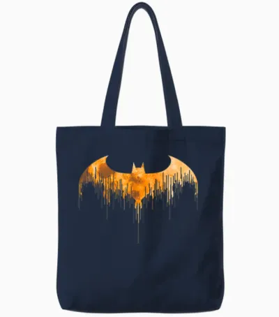 Dc Comics Batman Arkham Knight Halloween Logo Art T-Shirt, Black Tote Bags - Navy