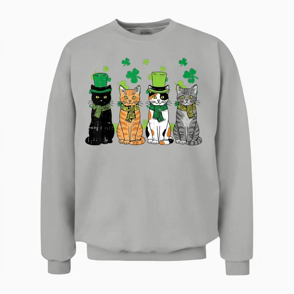 St Patricks Day Cats Irish Kitten Saint Paddy Men Women Unisex Sweatshirt in Ash