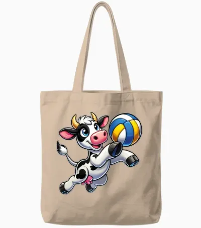 Funny Cow Playing Volleyball Funny Farm Animal Tote Bags - Natural