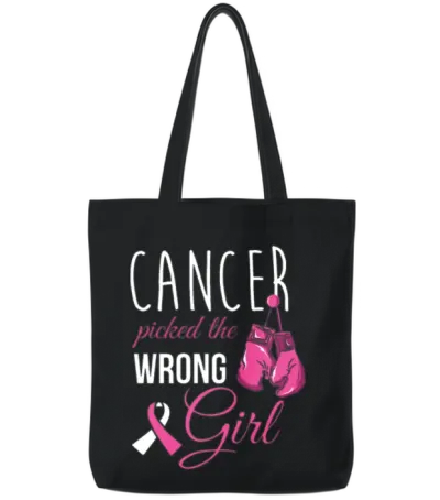 Breast Cancer Fighter Cancer Picked the Wrong Girl Tote Bags - Black