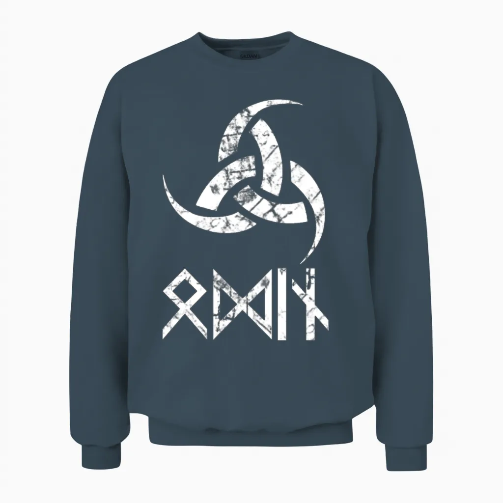 Odin God Symbol Horns Nordic Mythology Unisex Sweatshirt in Dark Heather