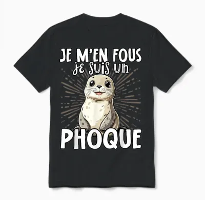 Je M'en Fous Je Suis Un Seal Cute T-Shirt, Black, S Unisex T-Shirt - Black