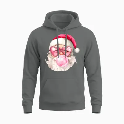 Vintage Retro Santa Christmas Bubble Gum Pink Sunglasses Unisex Hoodie - Graphite Heather