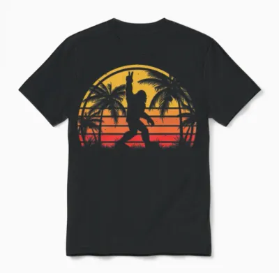 Retro Bigfoot Vintage Sunset Unisex T-Shirt - Black