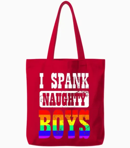 Gay Daddy I Spank Naughty Boys Gift Tote Bags in Red