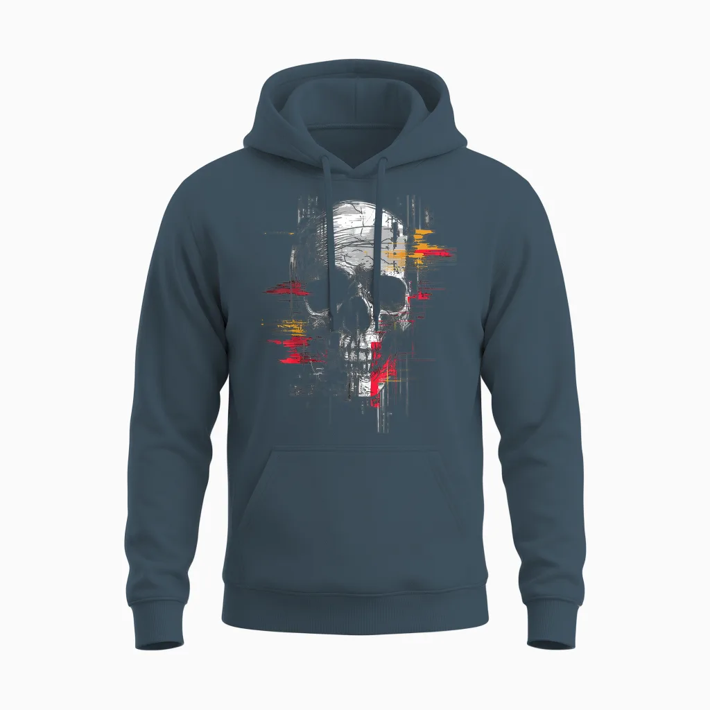 Skull Drawing Art Painting Graphic Motif Skull T-Shirt, Black Unisex Hoodie in Dark Heather