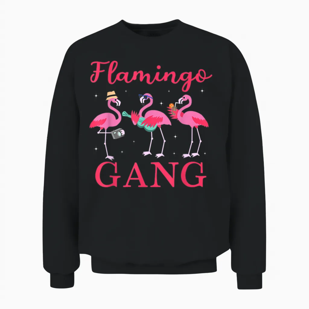 Flamingo Gang Funny Flamingo Holiday and Jga Unisex Sweatshirt in Black