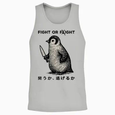 Funny Fight or Flight Meme Penguin with Knife Unisex Tank Top - Ash