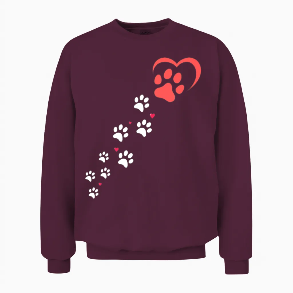 Dog Paw for Dog Owners Lovers Unisex Sweatshirt in Maroon