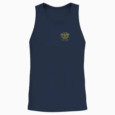 S.p.q.r. Chest Pocket - Antique Rome Logo Spqr Distressed Unisex Tank Top - Navy