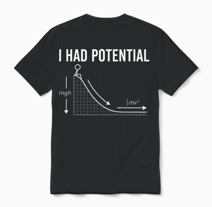 I Had Potential Physics Formula Energy Science Humour Nerd Unisex T-Shirt in Black