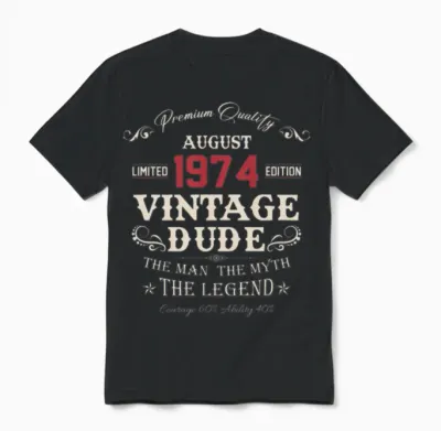 August 1974 Vintage Birthday Present Unisex T-Shirt - Black