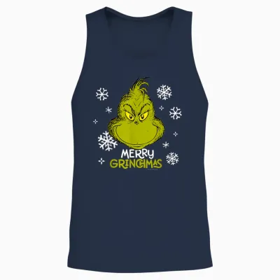 Grinch Merry Grinchmas Snowflakes Unisex Tank Top - Navy