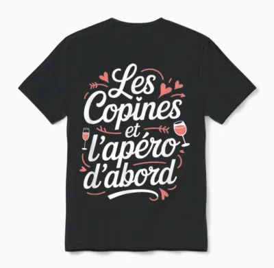 Women's Aperitif Humour Girlfriends and the Aperitif First Unisex T-Shirt - Black