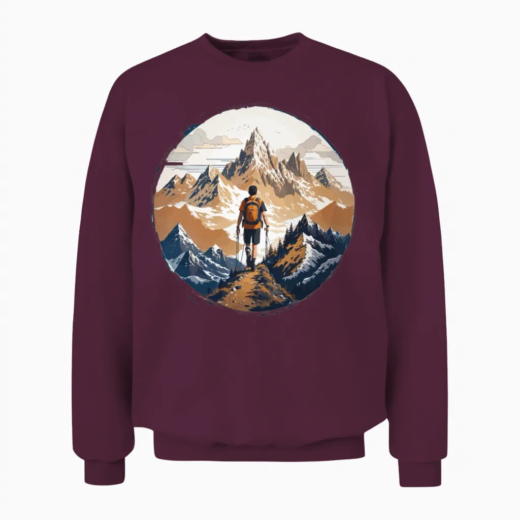 Man Hiking with Dog Lovers Unisex Sweatshirt in Maroon