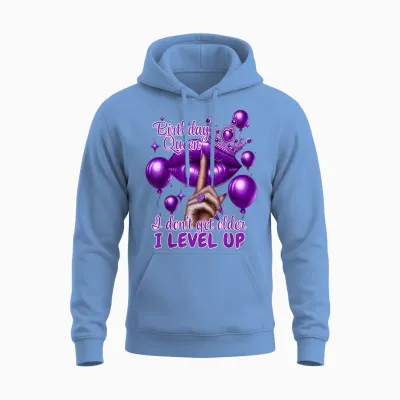 Retro Purple Birthday Queen I Dont Get Older I Level Up Unisex Hoodie - Carolina Blue
