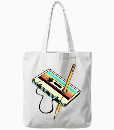 80s & 90s Retro Party Fancy Dress Tape T-Shirt, Black, S Tote Bags - White