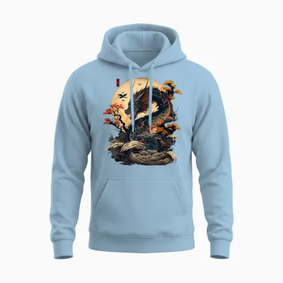 Asian Dragon Japan China Asia T-Shirt, Black Unisex Hoodie - Light Blue