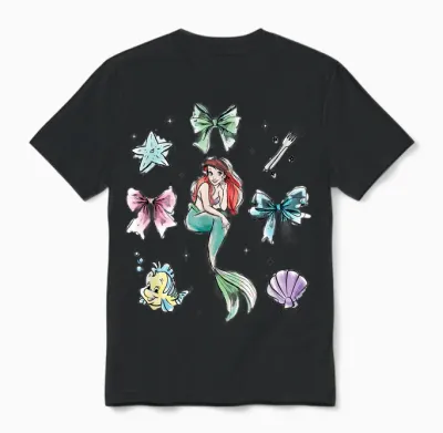 Disney the Little Mermaid Essentials Watercolor Chest Logo Unisex T-Shirt - Black