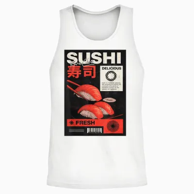 Sushi Japan Streetwear Fashion Cyberpunk Y2k Retro Manga Anime T-Shirt, Black, S Unisex Tank Top - White