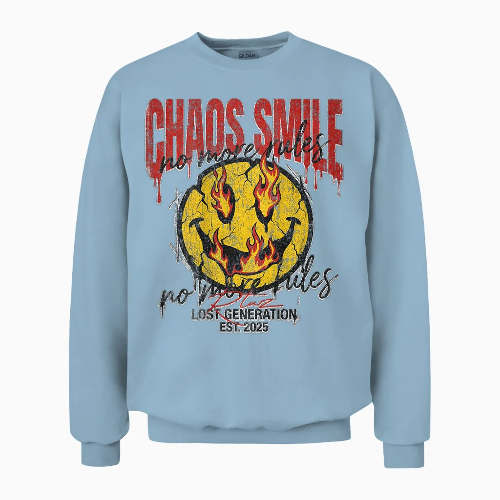 Backprint Streetwear Mode Fashion Damen Herren Retro Smile Unisex Sweatshirt in Light Blue