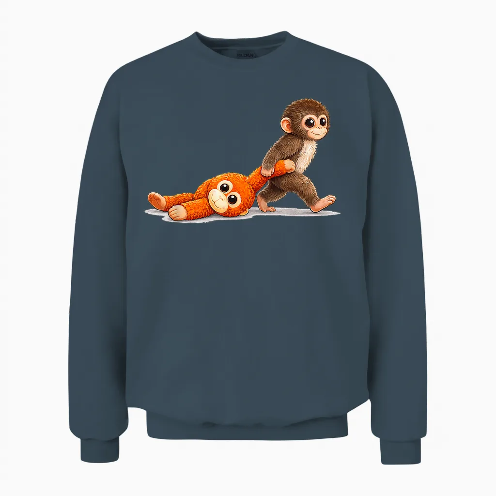 Retro Cute Monkey Punch Ultimately I Have to Be Brave Viral Unisex Sweatshirt in Dark Heather